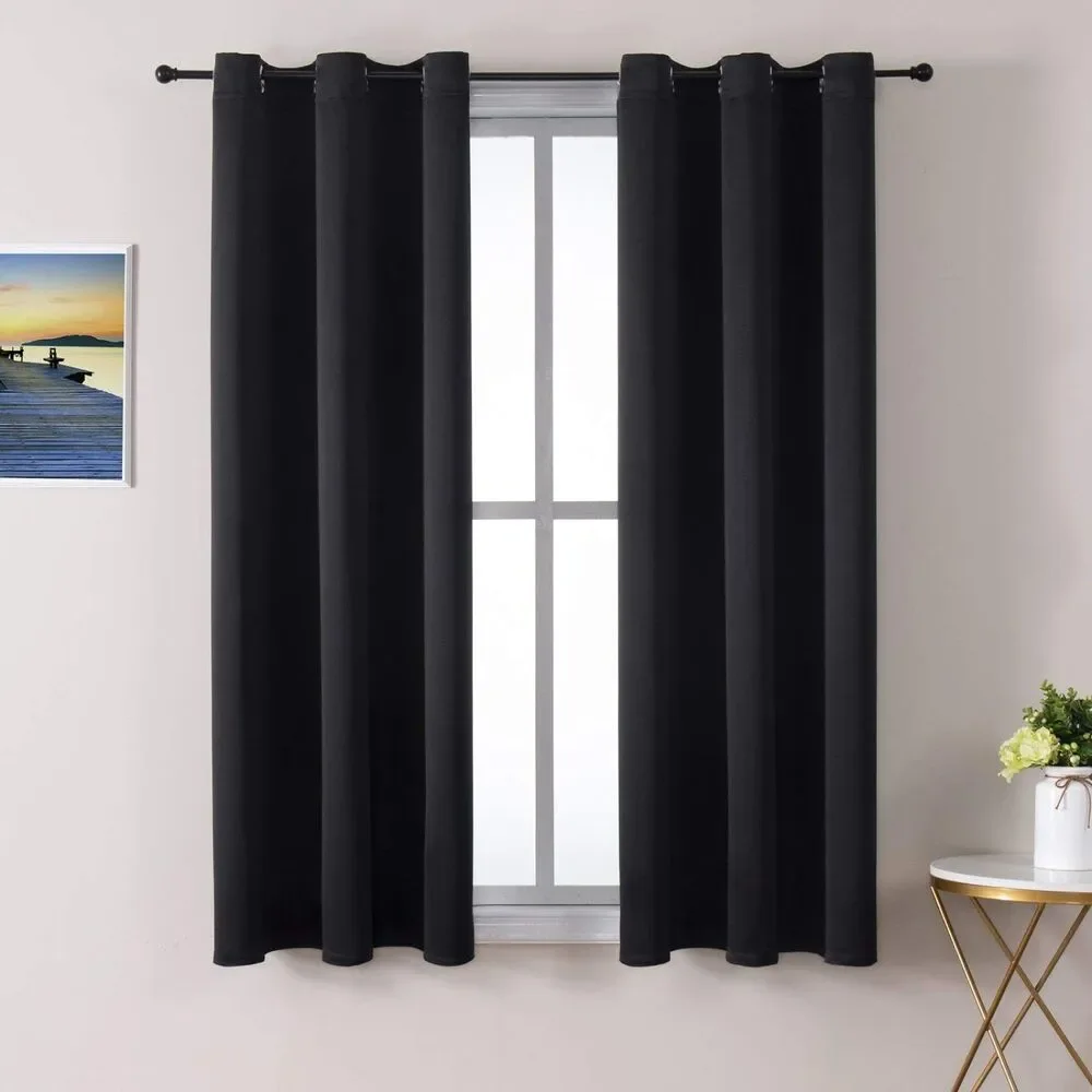 Set of 2 Curtain Panels, 29 x 40 Inch, Blackout Thermal Curtains (Black)